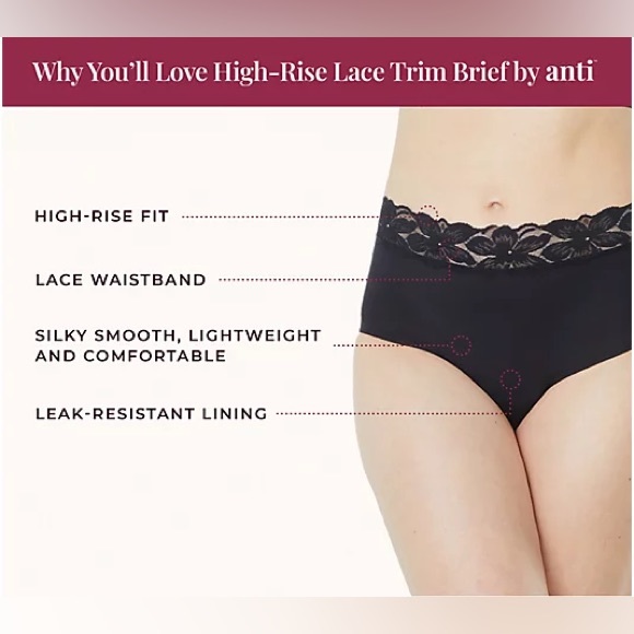 Anti. By Proof Set Of 2 Lace-Trim High-Rise Leak-Resistant Briefs, Size XL, NWT - Picture 4 of 15